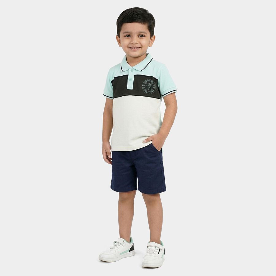 Boys White Cotton Polo Neck Casual T-Shirt, White, large