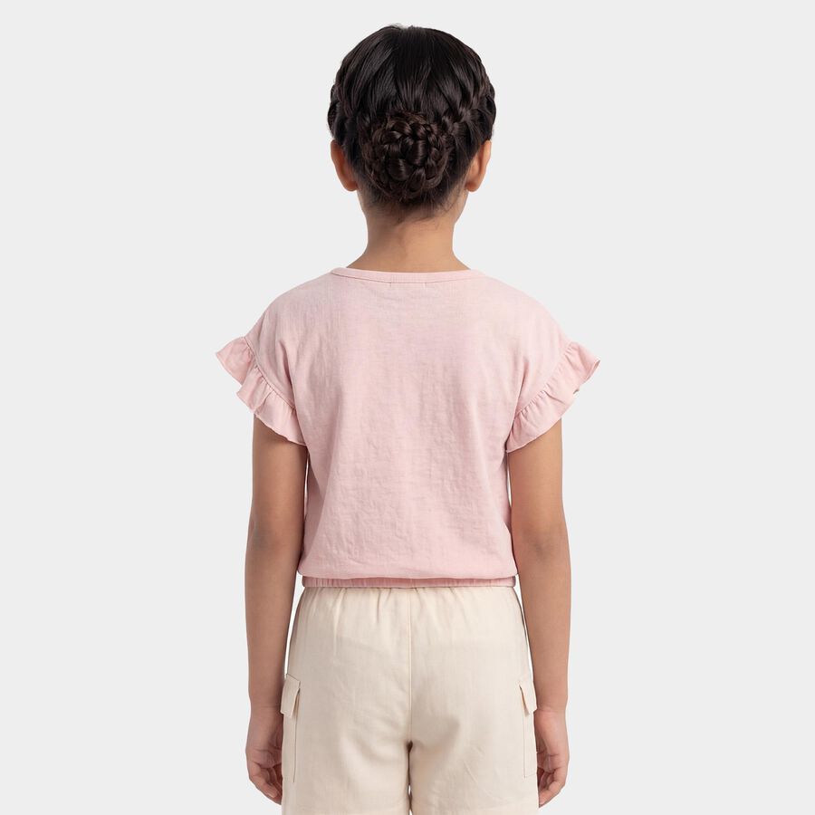 Girls Pink Round Neck Casual T-Shirt, Light Pink, large