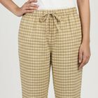 Women's Beige Straight Fit Checked Lounge Pyjama, गहरा पीला, small