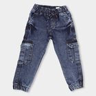 Boy's Stonewashed Blue Slim Fit Jogger Jeans, गहरा नीला, small image number null