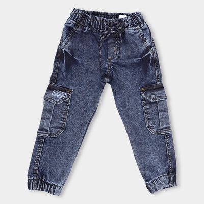 Boy's Stonewashed Blue Slim Fit Jogger Jeans