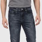 Men's Navy Blue Slim Fit Washed Jeans, Dark Blue, small