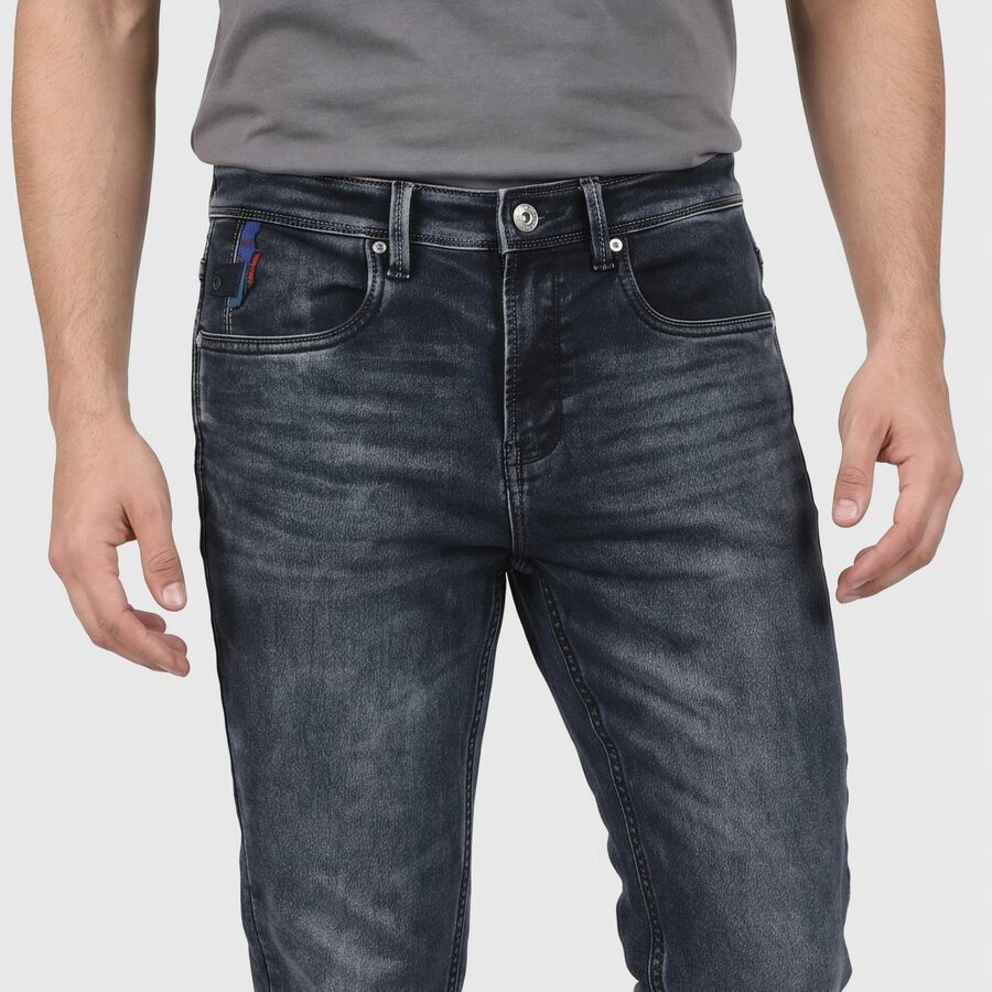 Men's Navy Blue Slim Fit Washed Jeans, Dark Blue, large