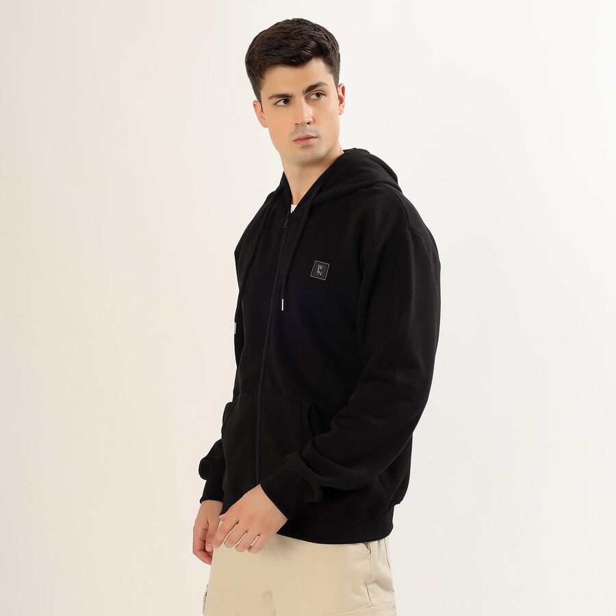 Men's Jet Black Hooded Casual Sweatshirt, Black, large image number null