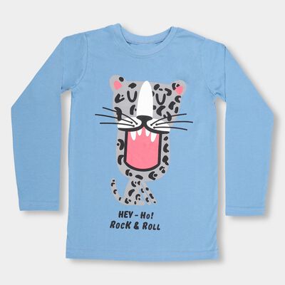 Boys' Light Blue Round Neck Casual T-Shirt