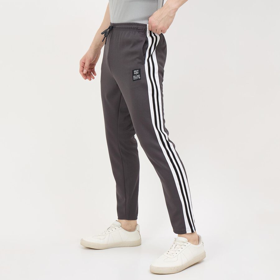 Men's Grey Slim Fit Side-Striped Track Pants, Dark Grey, large
