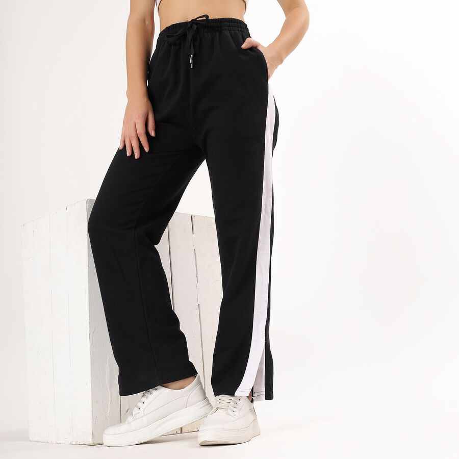 Women's Jet Black Straight Fit Regular Track Pants, Black, large image number null