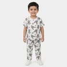 Boys Grey Cotton Round Neck Graphic Printed Night Suit, हल्का ग्रे, small