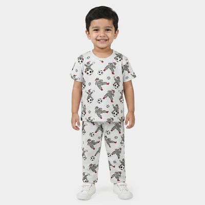 Boys Grey Cotton Round Neck Graphic Printed Night Suit