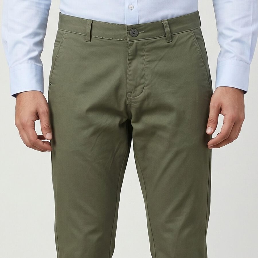 Men's Olive Green Slim Fit Chino Trousers, हल्का हरा, large