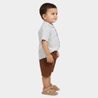 Infants' Beige 100% Cotton Mandarin Collar Striped Baba Suit, Beige, small
