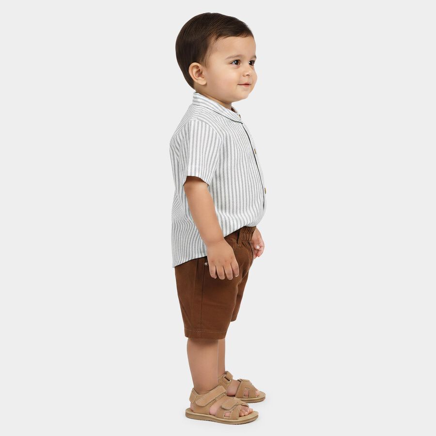 Infants' Beige 100% Cotton Mandarin Collar Striped Baba Suit, Beige, large