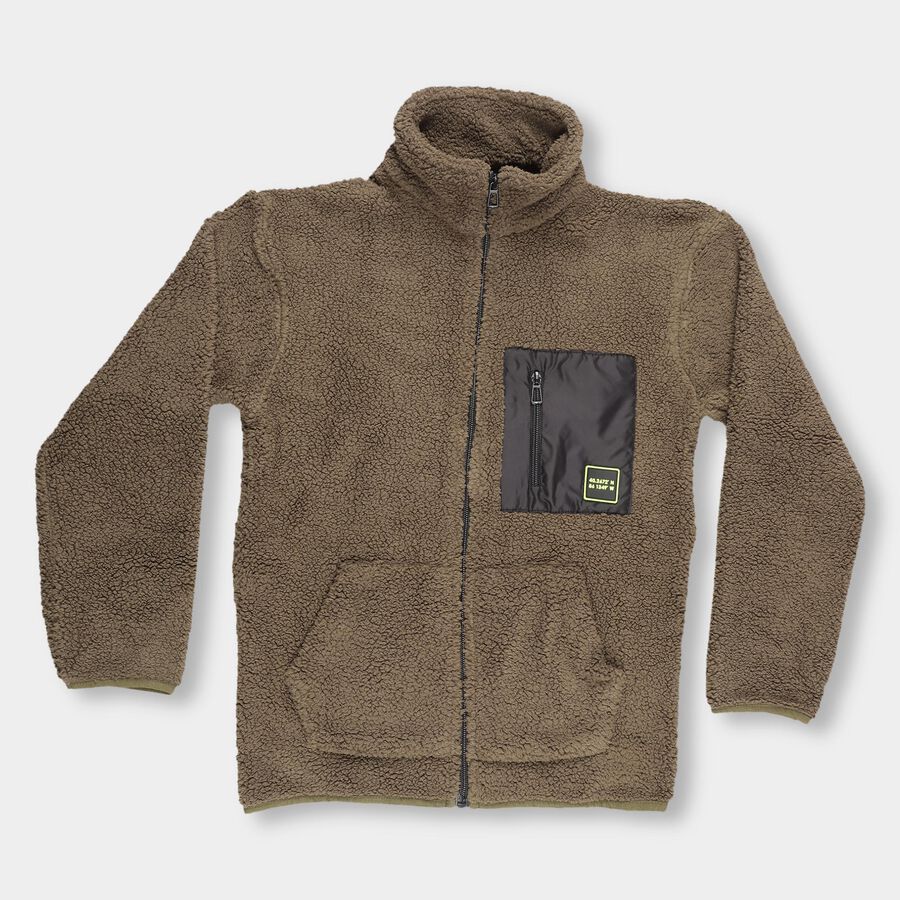 Boys Muted Olive Green High Neck Casual Sweatshirt, Olive, large image number null