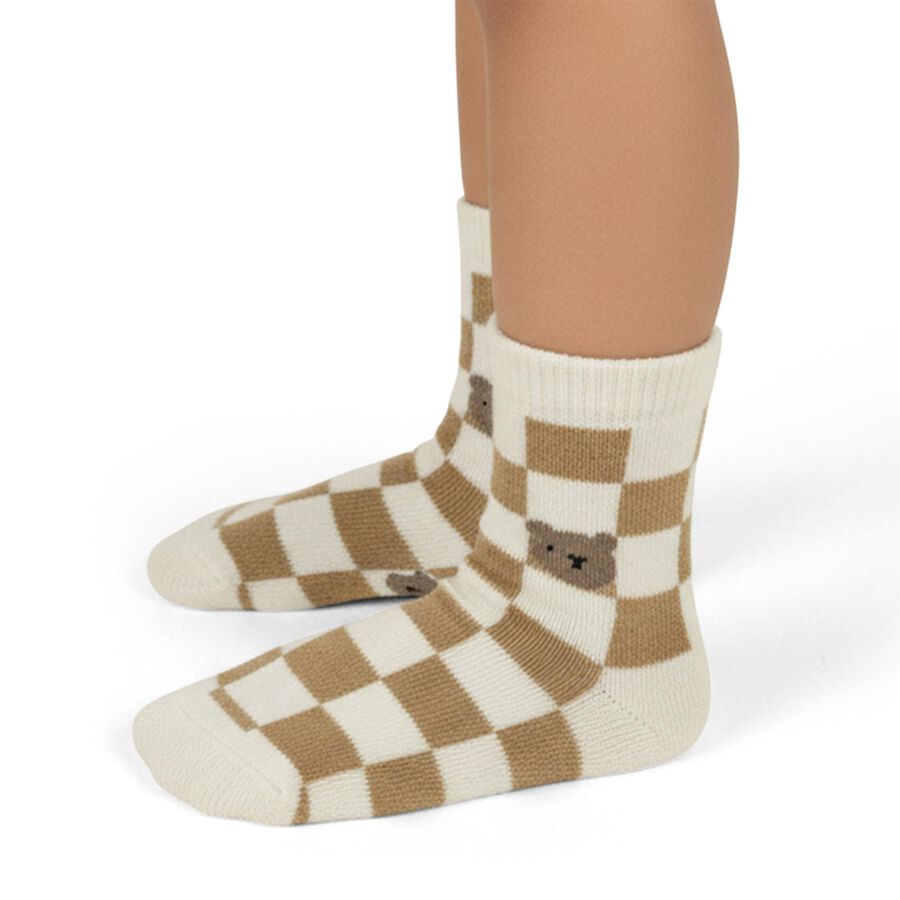 Infants Beige and White Regular Fit Bear Design Pack of 2 Socks, गहरा पीला, large image number null