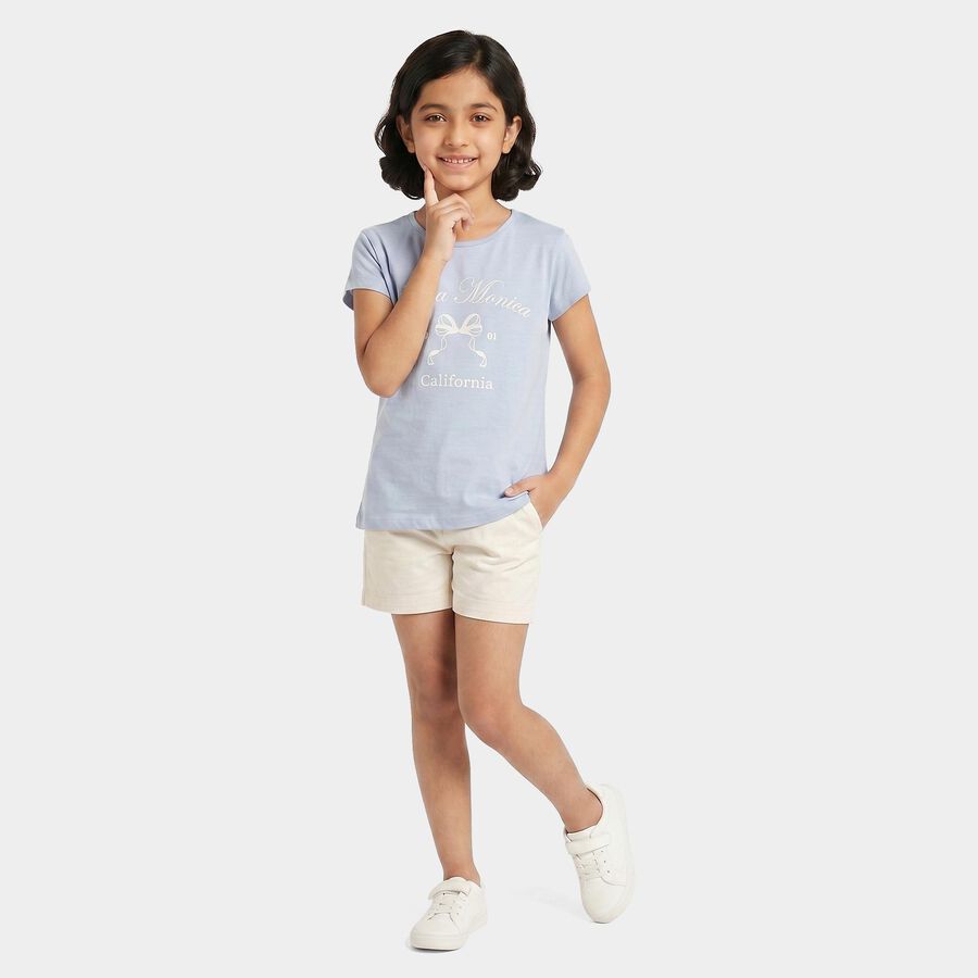 Girls Light Blue Round Neck Regular T-Shirt, Light Blue, large