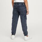 Boys' Faded Dark Blue Cargo Jogger Jeans, गहरा नीला, small image number null