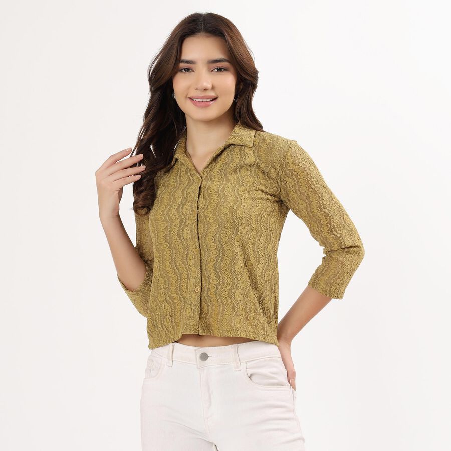 Women's Light Green Lace Full Sleeve Shirt, Light Green, large image number null