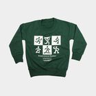 Boys' Green Crew Neck Graphic Print Sweatshirt, गहरा हरा, small