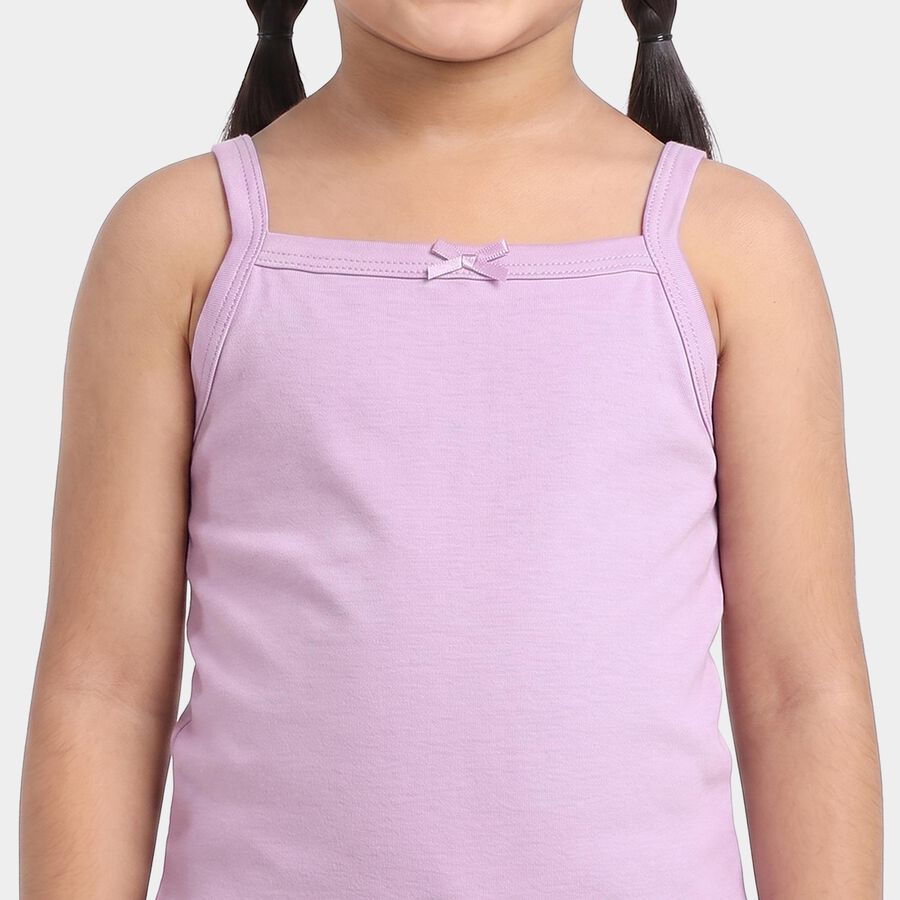 Girls' Lilac Cotton Square Neck Sleeveless Vest, लाइलेक, large