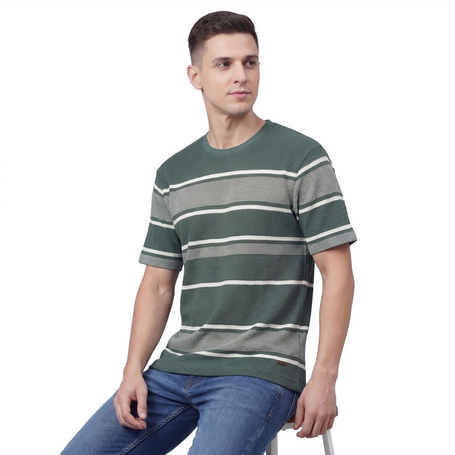 Men's Light Green Round Neck Casual Half Sleeves T-Shirt, हल्का हरा, large