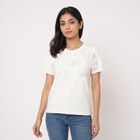 Women's White Round Neck Regular T-Shirt, White, small
