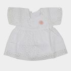 Girls White Round Neck Casual Dress, White, small