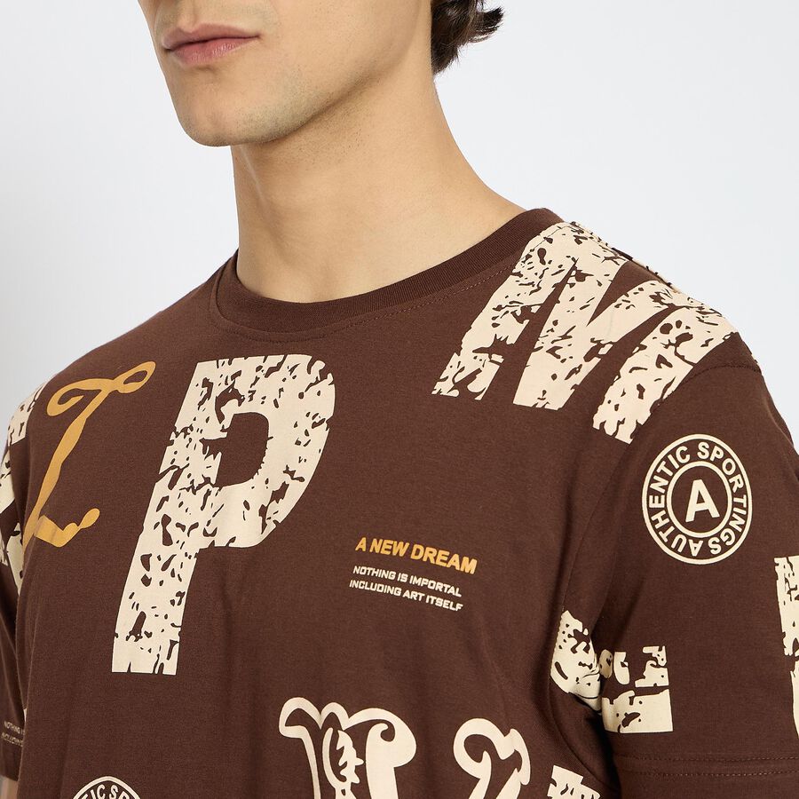 Men's 100% Cotton Round Neck Half Sleeves T-Shirt, Brown, large