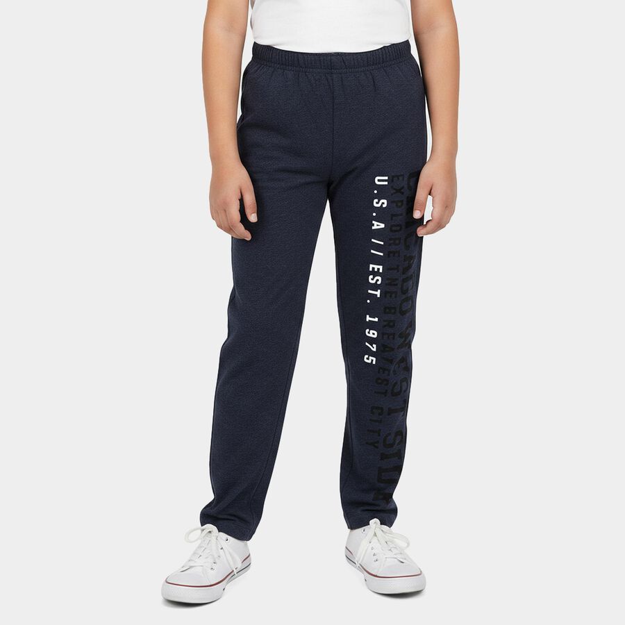Boys' Navy Blue Straight Fit Graphic Printed Cotton Blend Pyjama, Mid Blue, large