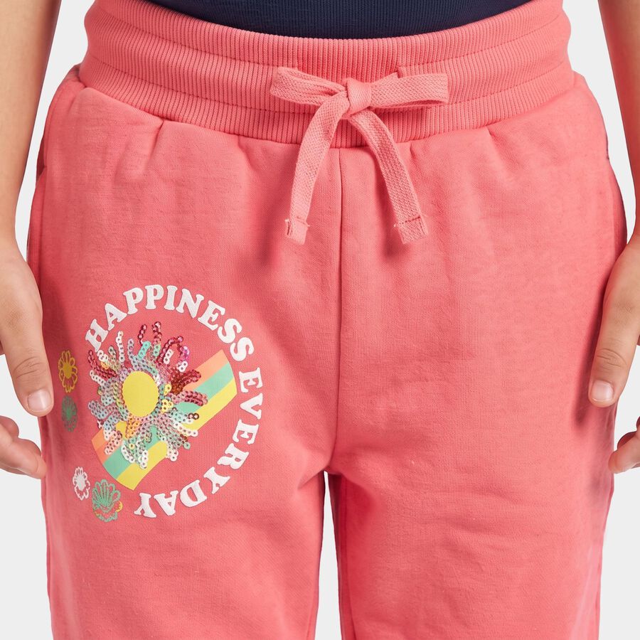 Girls' Coral Jogger Fit Graphic Printed Pyjama, मूँगा (कोरल), large