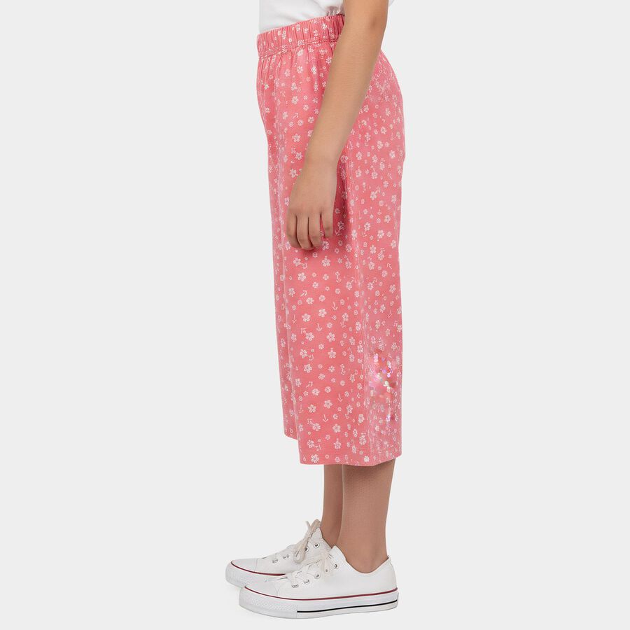 Girls Pink Wide Leg Floral Print Capri, हल्का गुलाबी, large