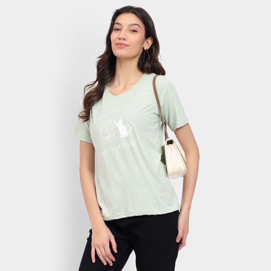 Ladies' 100% Cotton Round Neck T-Shirt , हल्का हरा, large image number null