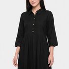 Women's Black Shirt Collar A-Line Kurta, काला, small