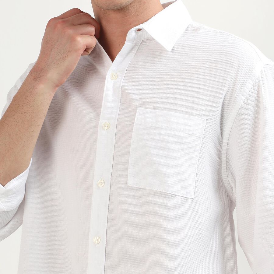 Men's Snow White Cotton Classic Collar Casual Shirt, सफ़ेद, large image number null