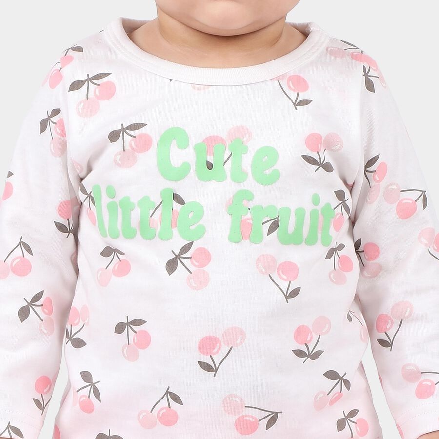Infants Pink and White Cotton Round Neck Lounge Set Hipster Set, Pink, large