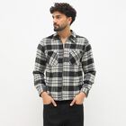 Men's Black and White Spread Collar Casual Jacket, काला, small image number null