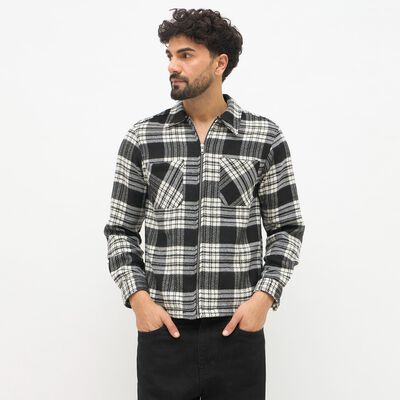 Men's Black and White Spread Collar Casual Jacket