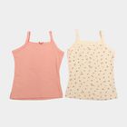 Girls' Peach Cotton Square Neck Sleeveless Vest, Peach, small
