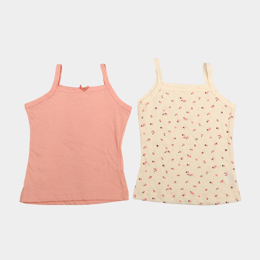 Girls' Peach Cotton Square Neck Sleeveless Vest, Peach, large