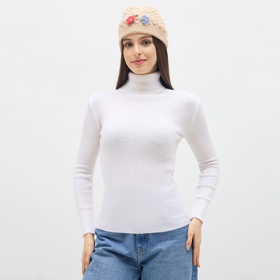 Women's Soft Beige Floral Crochet Knitted Cap, Beige, large image number null