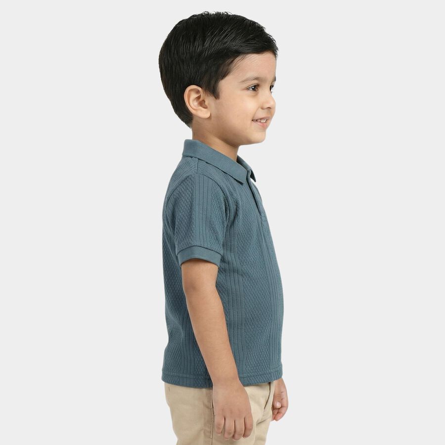 Boys Blue Cotton Polo Neck Casual Boys T-Shirt, मध्यम नीला, large