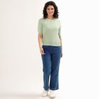 Women's Light Sage Green Scalloped Neck Casual Top, हल्का हरा, small