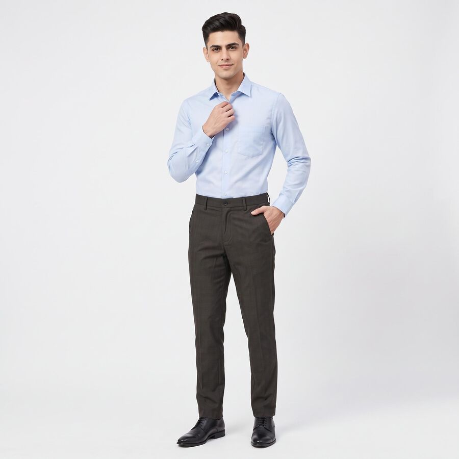 Men's Black Slim Fit Checked Formal Trousers, Black, large