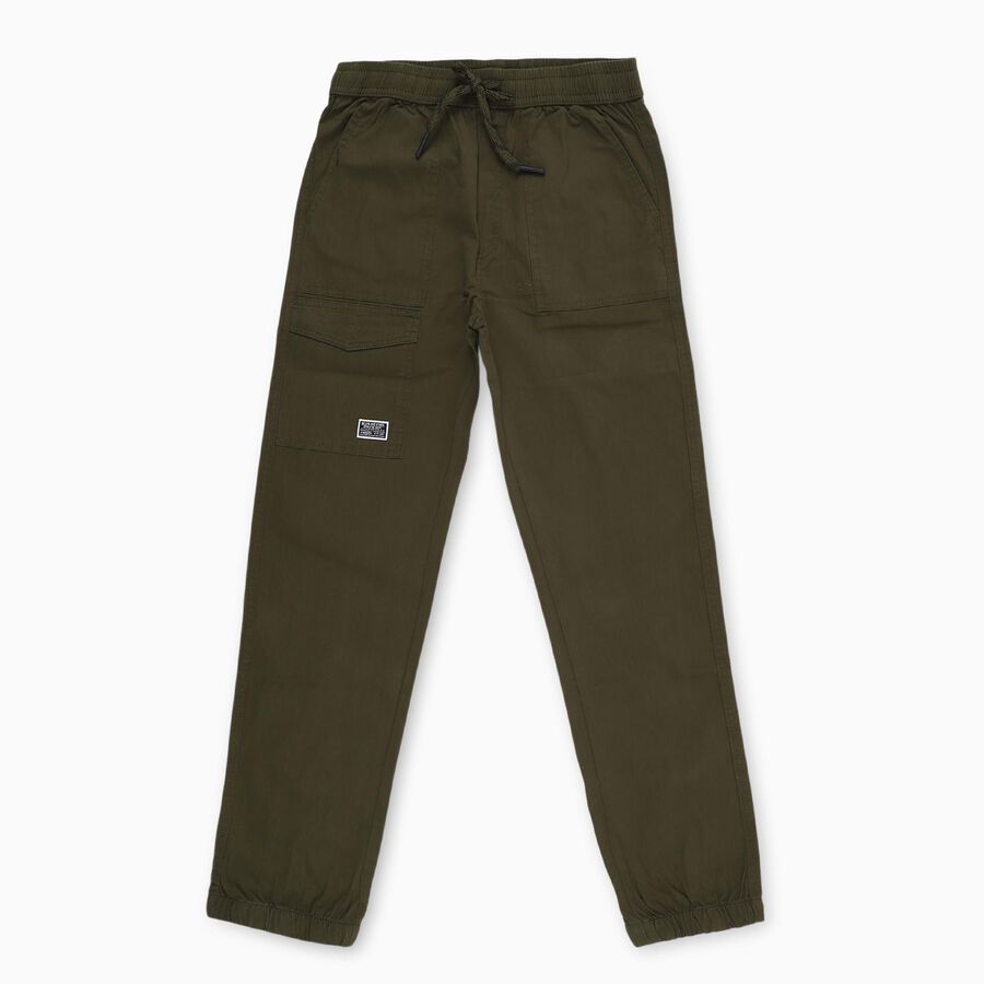 Boys Olive Green Regular Fit Jogger Trousers, Olive, large image number null