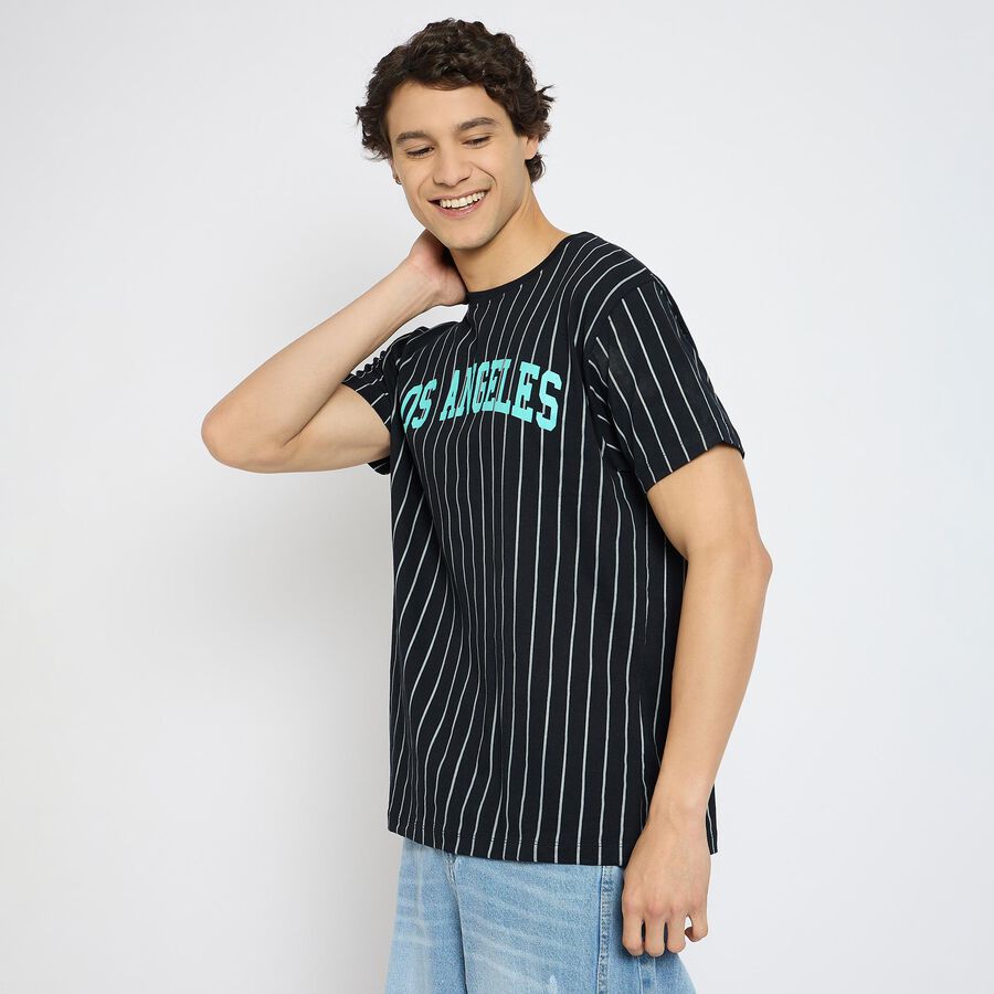 Men's 100% Cotton Round Neck Half Sleeves T-Shirt , Black, large