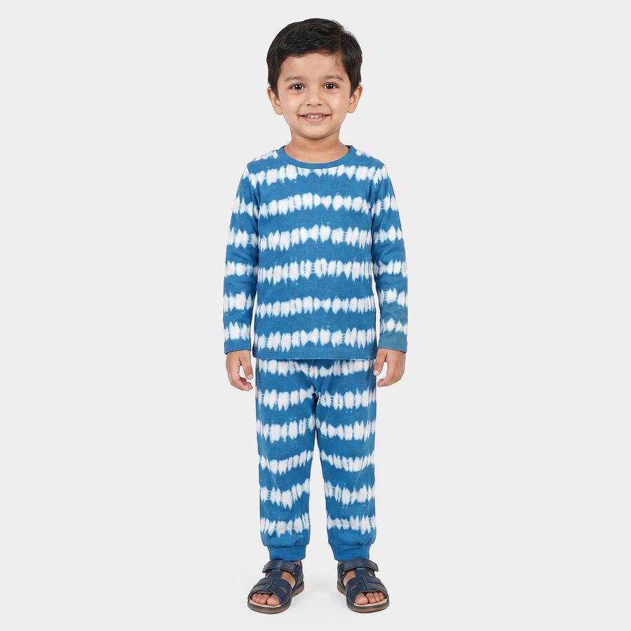 Boys' Blue Cotton Round Neck Tie-Dye Print Baba Suit, Light Blue, large