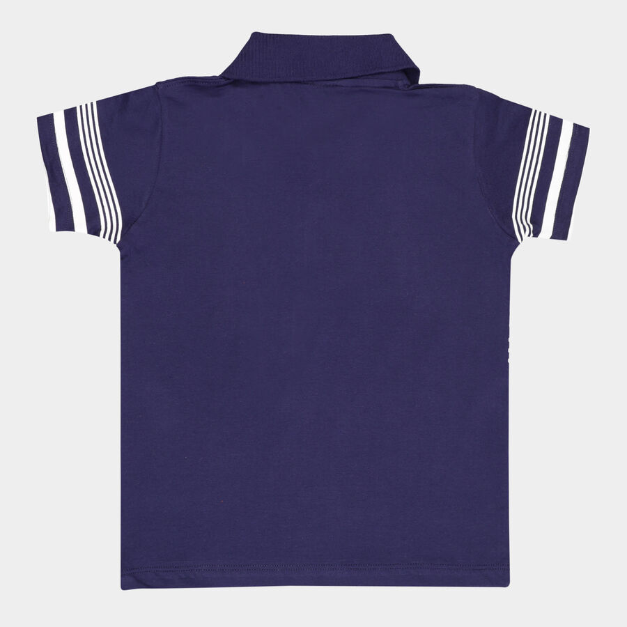 Boys Cotton Stripes T-Shirt, Navy Blue, large image number null