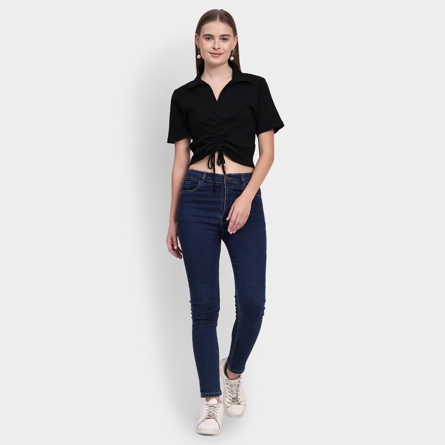 Ladies' 100% Cotton Crop  Top, काला, large image number null