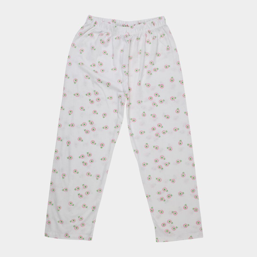 Girls Off White Regular Fit Floral Printed Pyjama, Off White, large