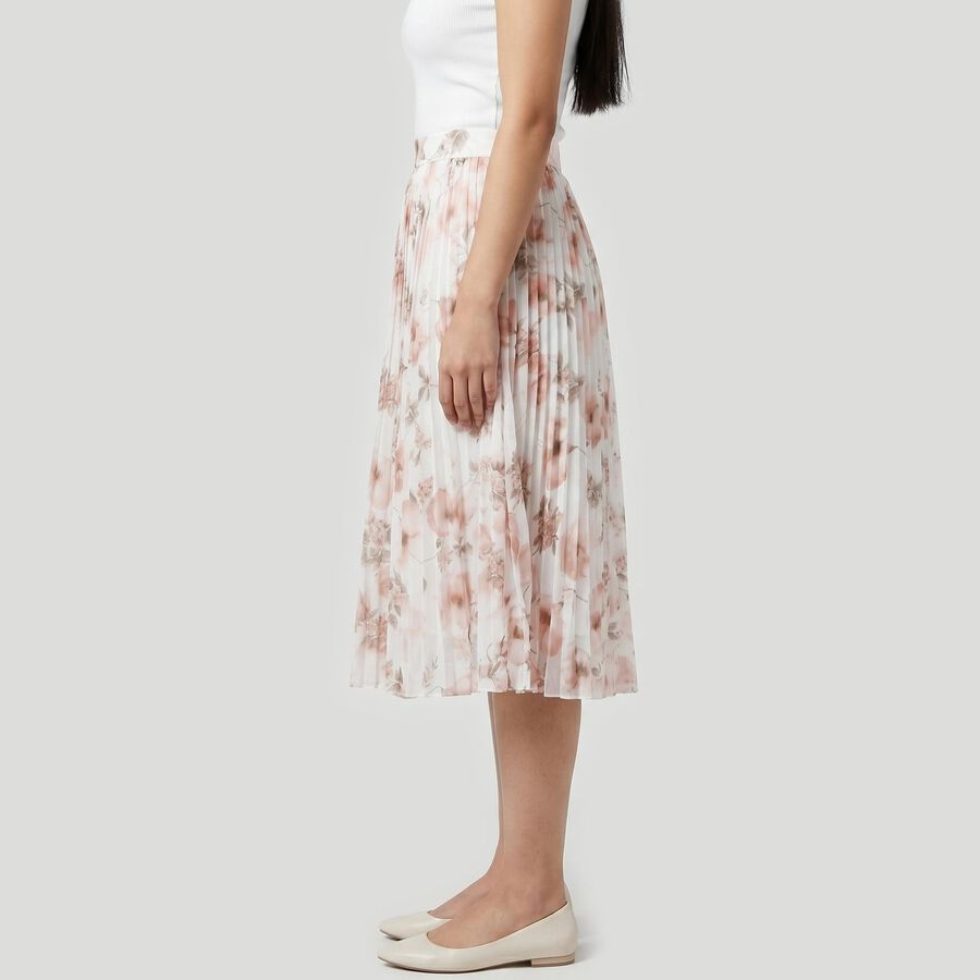 Women's Beige High-Waist Pleated Midi Skirt, Beige, large