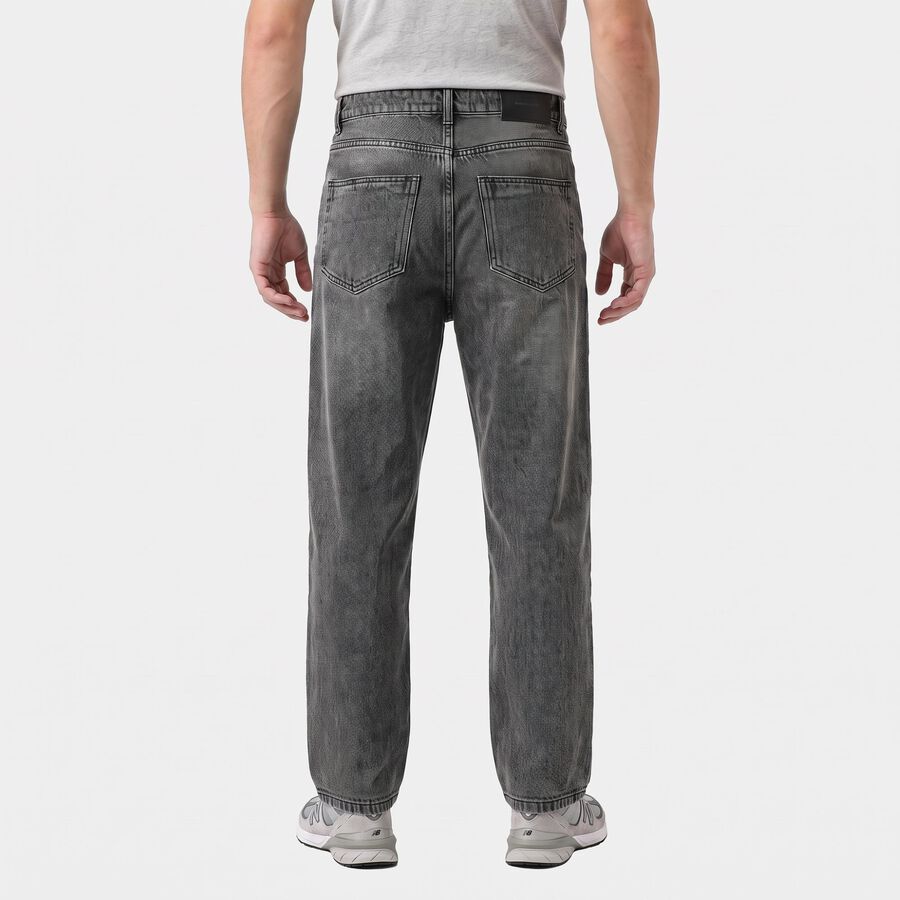 Men's Grey Straight Fit Washed Jeans, हल्का ग्रे, large